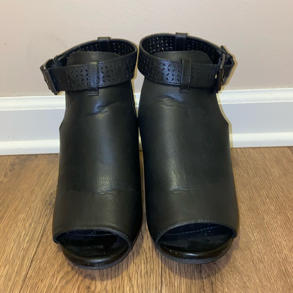 Black open toed booties